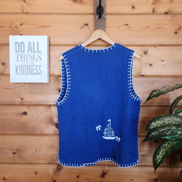 Mandal Bay Vintage Sailboat Knit Sweater Vest Nautical Embroidered Beaded Size M - Picture 8 of 9